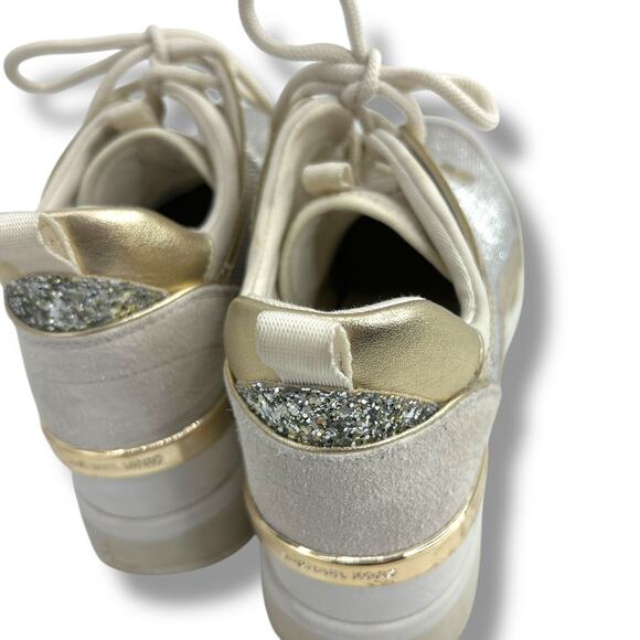 Michael Kors Lolly Trainer Wedge Sneakers 7.5 Metallic Silver gold Glitter EUC - Picture 6 of 16
